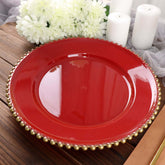 6-Pack Acrylic Round Charger Plates 13" in Red with Gold Beaded Rim, Decorative Dinner Party Charger Tableware