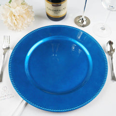 6-Pack Acrylic Round Charger Plates 13" in Royal Blue with Beaded Rim, Dinner Charger Event Tabletop Decor