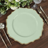 6-Pack Acrylic Round Charger Plates 13" in Sage Sage Green with Gold Scalloped Rim, Decorative Dinner Party Plastic Charger Tableware