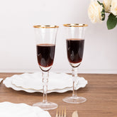 6-Pack Champagne Flute Glasses Clear Gold Rimmed Design with Long Beaded Stem - Chic Crystal Glassware for Wine & Events 6oz 8.5"