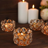 6-Pack Crystal Beaded Tea Light Candle Holders Gold Metal 1.5" - Stylish Votive Candle Stands for Weddings