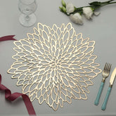 6-Pack Dining Table Mats Floral Design Gold - Metallic Vinyl Round Non-Slip Mats for Tables 15"