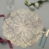6-Pack Dining Table Mats Floral Lace Design Gold - Vinyl Non-Slip Surface with Vintage Appeal 15"