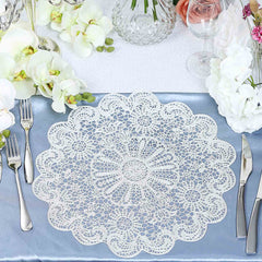 6-Pack Dining Table Mats Floral Lace Design White - Vinyl Non-Slip Surface with Vintage Appeal 15"