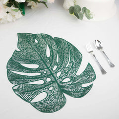6-Pack Dining Table Mats Monstera Leaf Design Green - Vinyl Non-Slip Surface for Tropical Themes 18"