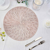 6-Pack Dining Table Mats Spiked Design Rose Gold - Vinyl Non-Slip Surface with Modern Appeal 15"