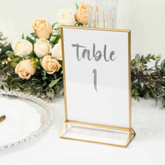 6-Pack Gold Frame Acrylic Table Sign Holders Double-Sided Display for Numbers and Menus - Perfect for Weddings 5"x9"