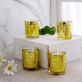 6-Pack Mercury Glass Candle Holders Gold with Honeycomb Design - Votive Candle Containers 3"