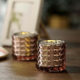 6-Pack Mercury Glass Votive Holders Studded Faceted Design Rose Gold - Tealight Candle Holders 3"