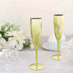 6-Pack Plastic Champagne Flutes in Metallic Gold - Classy Disposable Champagne Glasses for Toasting & Cocktail Parties 5oz