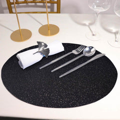 6-Pack Placemats Glitter Design Black Sparkle Oval - Non-Slip Decorative Table Mats for Dining 12"x18"