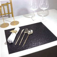 6-Pack Placemats Glitter Design Black Sparkle Rectangle - Non-Slip Decorative Dining Table Mats 12"x18"