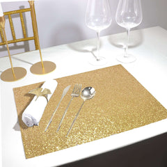 6-Pack Placemats Glitter Design Champagne Sparkle Rectangle - Non-Slip Decorative Dining Table Mats 12"x18"