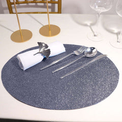 6-Pack Placemats Glitter Design Charcoal Gray Sparkle Oval - Non-Slip Decorative Table Mats for Dining 12"x18"
