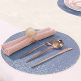 6-Pack Placemats Glitter Design Dusty Blue Sparkle Round - Non-Slip Decorative Dining Table Mats 13"