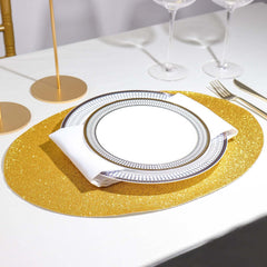 6-Pack Placemats Glitter Design Gold Sparkle Oval - Non-Slip Decorative Table Mats for Dining 12"x18"