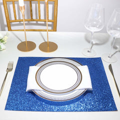6-Pack Placemats Glitter Design Royal Blue Sparkle Rectangle - Non-Slip Decorative Dining Table Mats 12"x18"
