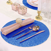 6-Pack Placemats Glitter Design Royal Blue Sparkle Round - Non-Slip Decorative Dining Table Mats 13"