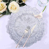 6-Pack Plastic Round Charger Plates 12" in Clear with Reef Design, Decorative Dinner Party Serving Plates