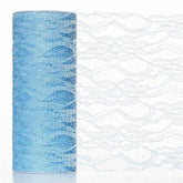 6"X10 Yards Serenity Blue Floral Lace Shimmer Glitter Tulle Fabric Bolt