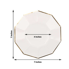 25-Pack Paper 7" Decagon Appetizer Plates in White with Gold Foil Rim - Stylish Geometric Dessert/Salad Plates for Cocktail Parties & Receptions