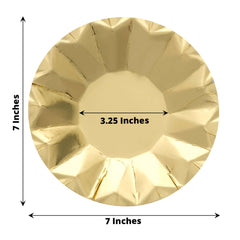 25-Pack Paper 7" Round Dessert Plates in Metallic Gold with Geometric Prism Rim - Disposable 400GSM Appetizer Salad Plates for Dinner Parties & Banquets