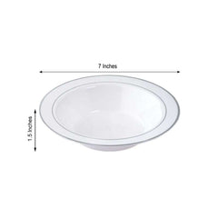 10-Pack Plastic Soup Bowls White with Silver Rim - Stylish Disposable Bowls for Parties 12oz