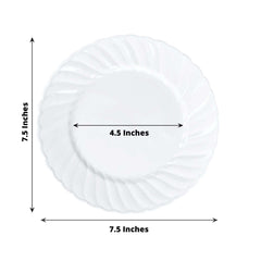 12-Pack Plastic Dessert Plates White Flair Rim - Sturdy Disposable Salad Plates 7.5"