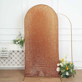 7ft Antique Gold Shimmer Tinsel Spandex Chiara Backdrop Stand Cover For Fitted Round Top Wedding Arch