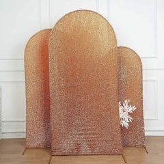 7ft Antique Gold Shimmer Tinsel Spandex Chiara Backdrop Stand Cover For Fitted Round Top Wedding Arch