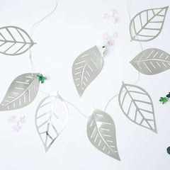7ft Silver Foiled Paper Assorted Leaves Hanging Garland Banner