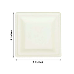 50-Pack Bagasse 8" Square Dessert Plates White with Wide Rim - Eco Friendly Sugarcane Appetizer/Salad Plates for Parties & Events
