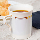 8-Pack Plastic Coffee Mugs White with Gold Stripes - Sturdy Disposable Cups for Coffee and Tea 8oz 3.5"