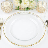 8-Pack Glass Round Charger Plates 12" in Gold with Beaded Rim, Event Tabletop Decorative Dinner Charger Tableware