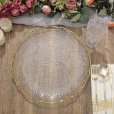 8-Pack Glass Round Charger Plates 13" in Clear with Gold Sunflower Scalloped Rim, Decorative Dinner Chargers