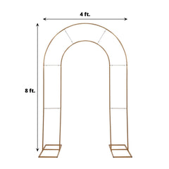 8ft Tall Gold Metal Round Top Double Arch Wedding Arbor Ceremony Stand, Flower Balloon Frame Backdrop Stand
