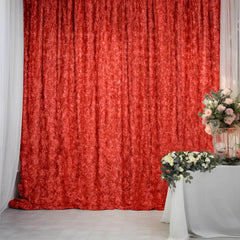 8ftx8ft Red Satin Rosette Event Curtain Drapes, Backdrop Event Panel