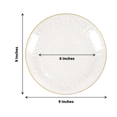 10-Pack Plastic 9" Round Dinner Plates in Clear Hammered Design with Gold Rim - Modern Disposable Party Plates for Events & Banquets