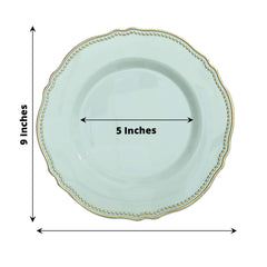 10-Pack Plastic Dinner Plates in Jade with Gold Scalloped Rim - Disposable Party Plates 9"