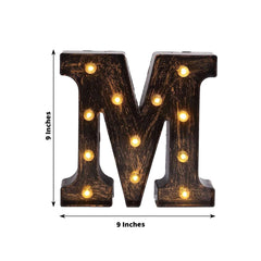 LED Marquee Letter "M" Industrial Style Antique Black - Light-Up Alphabet Sign for Weddings & Displays 9"