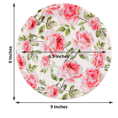 25 Pack Rose 9" Flower Bouquet Design Premium Dinner Paper Plates - 300 GSM