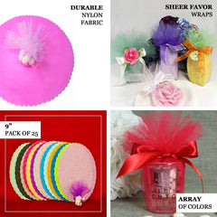 25 Pack 9" Pink Sheer Nylon Tulle Circles Favor Wrap, DIY Craft Fabric