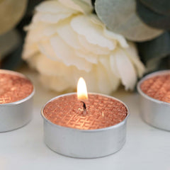 9-Pack Tealight Candles Metallic Rose Gold Textured Design - Unscented Dripless Wax for Events