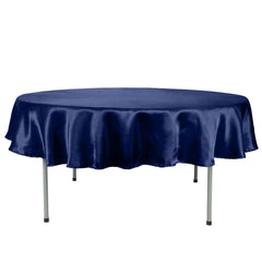 90" Navy Blue Satin Round Tablecloth