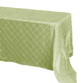 90" x 132" Apple Green Taffeta Pintuck Seamless Rectangular Tablecloth for 6 Foot Table With Floor-Length Drop