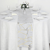 9ft Silver Gold Foil Geometric Pattern Polyester Table Runner