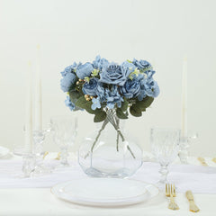 2 Pack Artificial Rose & Peony Floral Arrangements – 12" Dusty Blue Silk Bouquets for Weddings & Home Décor