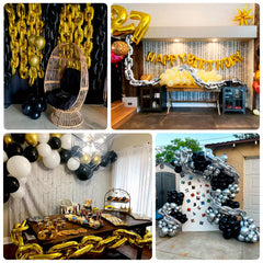 16ft Jumbo Chain Link Balloons in Gold, 30pack 8x12" Durable Foil Chain Balloons for 90s Hip Hop Party Decorations, Event Decor