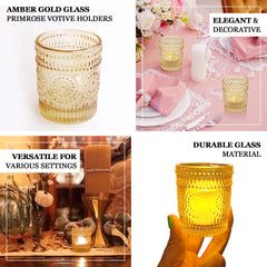 6-Pack Clear Glass Votive Tealight Holders - Stylish Primrose Design for Weddings & Décor