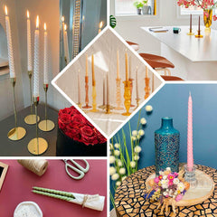 12-Pack Taper Candles Spiral Long Burn Wick Design Pink - Premium Unscented Wax Dinner Candle Sticks 11"